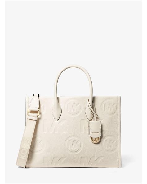 michael kors mirella medium logo embossed pebbled leather tote bag|mirella medium logo tote.